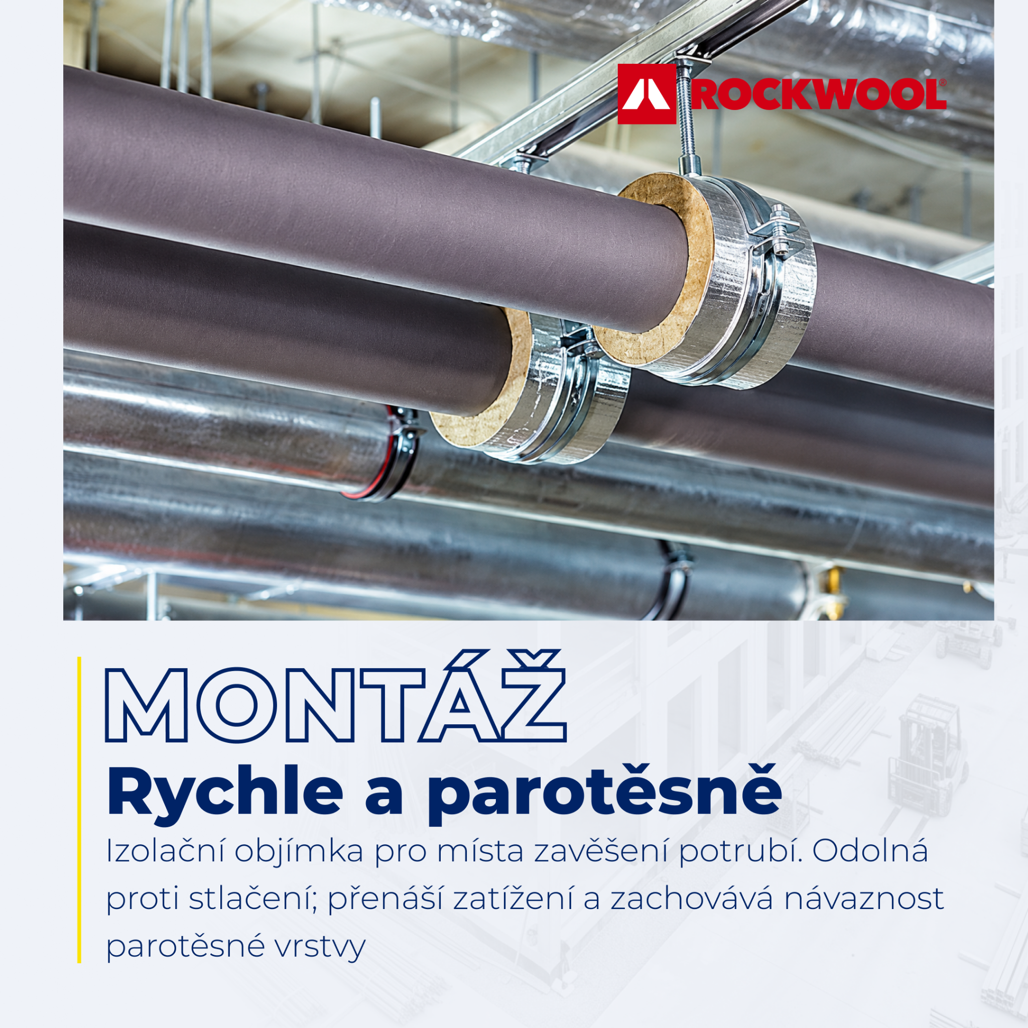 Montáž izolace TECLIT v místě zavěšení potrubí